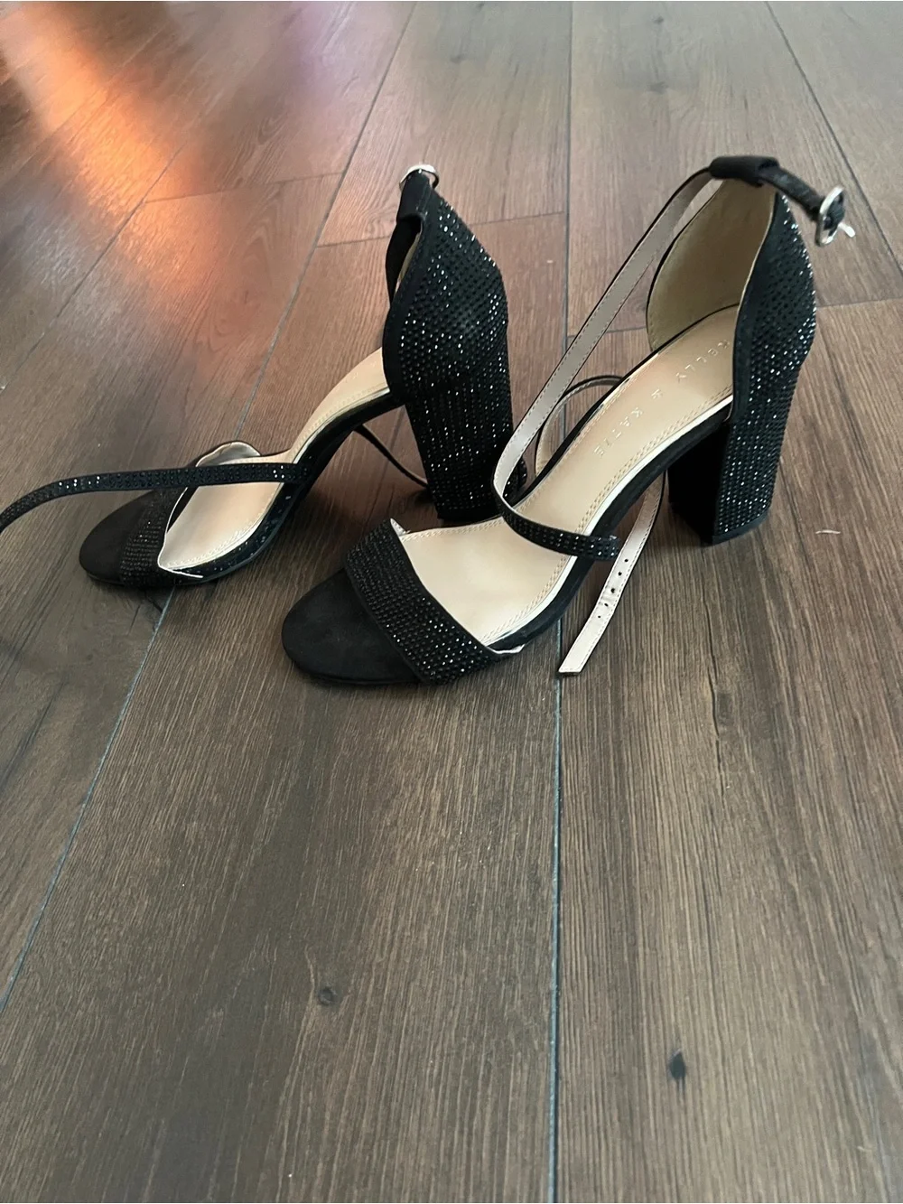 Kelly & Katie Black Rhinestone Ankle-Strap Heels